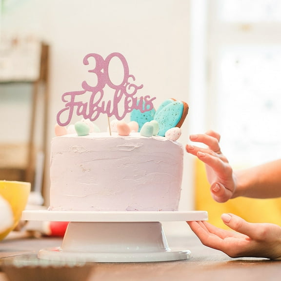 RENACLIPY 3-Piece Rose Glitter Birthday Cake Topper Set for 30th Birthday and Anniversary Party Decorations