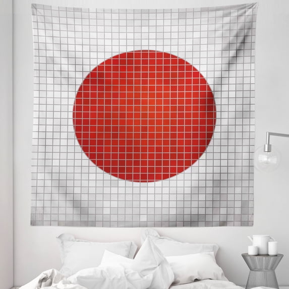 Abstract Tapestry, Mosaic Oval Shape Themed Grunge Fractal Background Modern Graphic Print, Fabric Wall Hanging Decor for Bedroom Living Room Dorm, 5 Sizes, Pale Grey and Orange, by Ambesonne