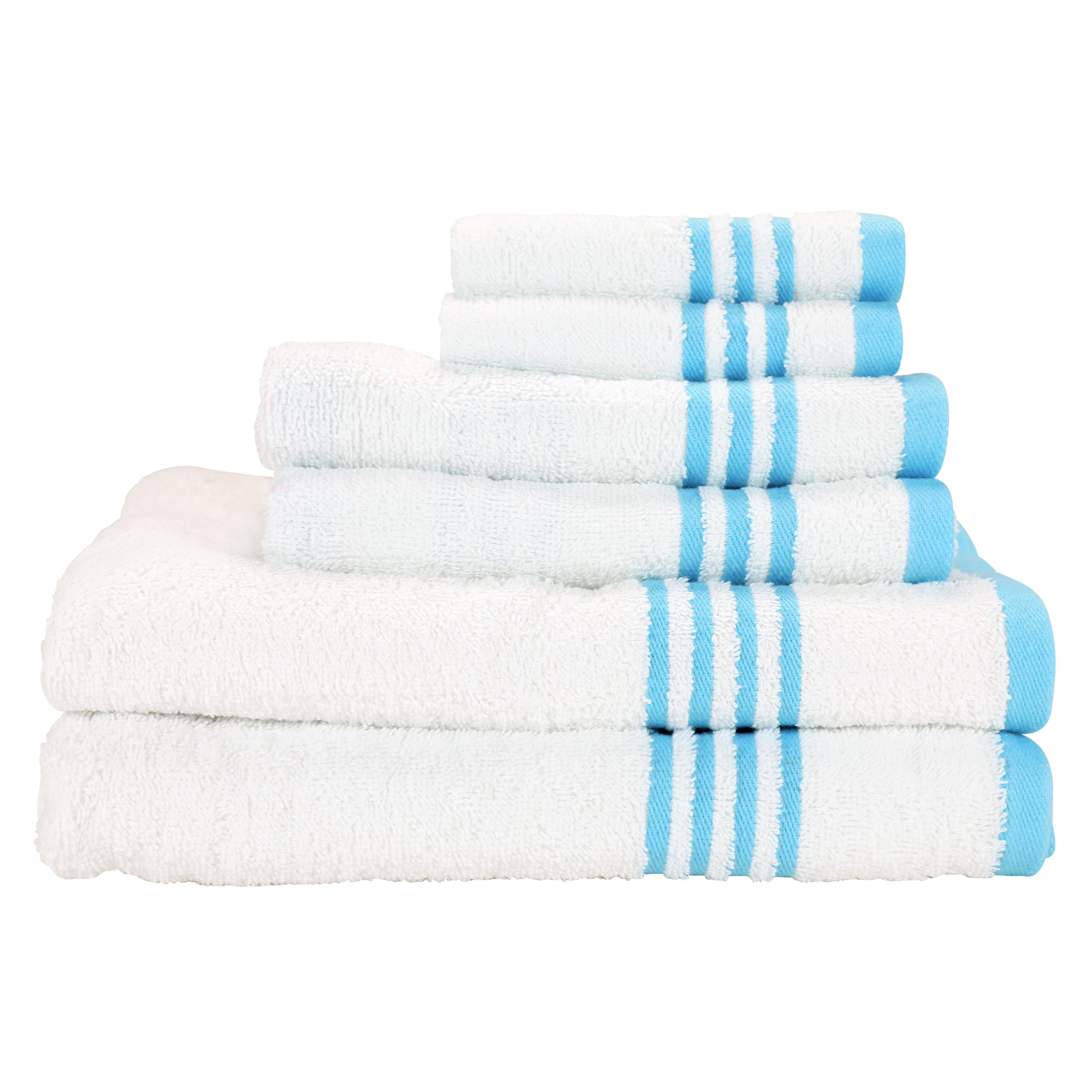 Arkwright 6Piece Bathroom Towel Set, Aqua Blue Stripes, 2 Bath Towels