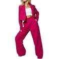 thumbnail image 3 of 2 Piece Outfits for Women Dressy Blazer Jackets High Waisted Straight Leg Pants Suits Set Business Casual Rose Red XXL, 3 of 9