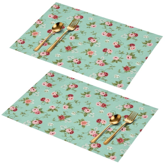 Placemat, Pioneer Flower Floral Print Pattern Place Mats Table Mat Set Of 2, PVC Washable Placemats for Party Kitchen Dining Decoration, 18x12 Inch, Fade Resistant
