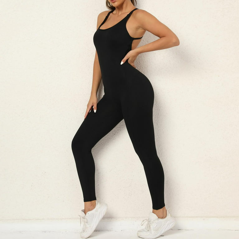  OQQ Women's Yoga Jumpsuits Ribbed One Piece Tank Tops Rompers  Sleeveless Exercise Jumpsuits Black : Clothing, Shoes & Jewelry