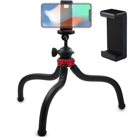 Acuvar 12 Inch Flexible Camera Tripod with Wrapable Disc Legs & Quick Release Plate + Universal Smartphone Mount for ALL Smartphones
