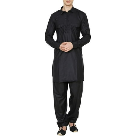 

Royal Kurta Men s Linen Pathani Suit Black