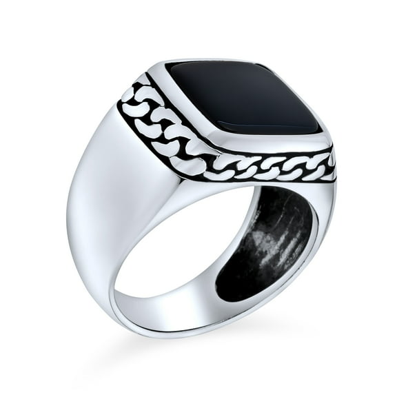 Bling Jewelry Mens Retro Classic Mens Silver Ring with Black Onyx Gemstone and Chain Link Accent