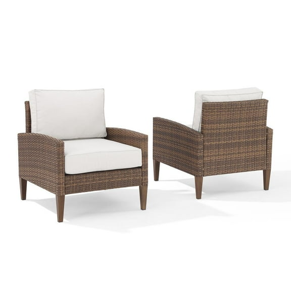 Crosley Furniture Capella Rattan & Fabric Patio Chair in Brown/Cream (Set of 2)