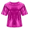 thumbnail image 6 of Women Disco Metallic Shirt Short Sleeve Shiny Party Club Top 80s Music Festival Sparkly Rainbow Outfit, 6 of 6