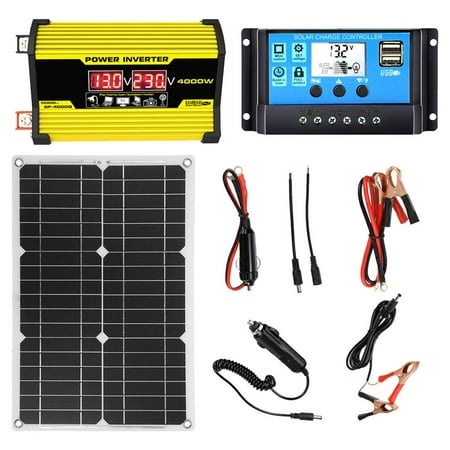 

Geruite Complete Solar System 12 Volt Solar Panel Complete System 300 Watt Converter Inverter DC12V to AC110/220V 30A Controller Solar System with USB Ports and LED Display liberal