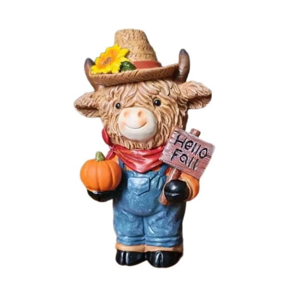 SUYOLL Fall Highland Cow Figurine Sunflower Girl Cow Resin Figurine Autumn Tabletop Decor Ornament For Thanksgiving Farm Home Shelf Mantel