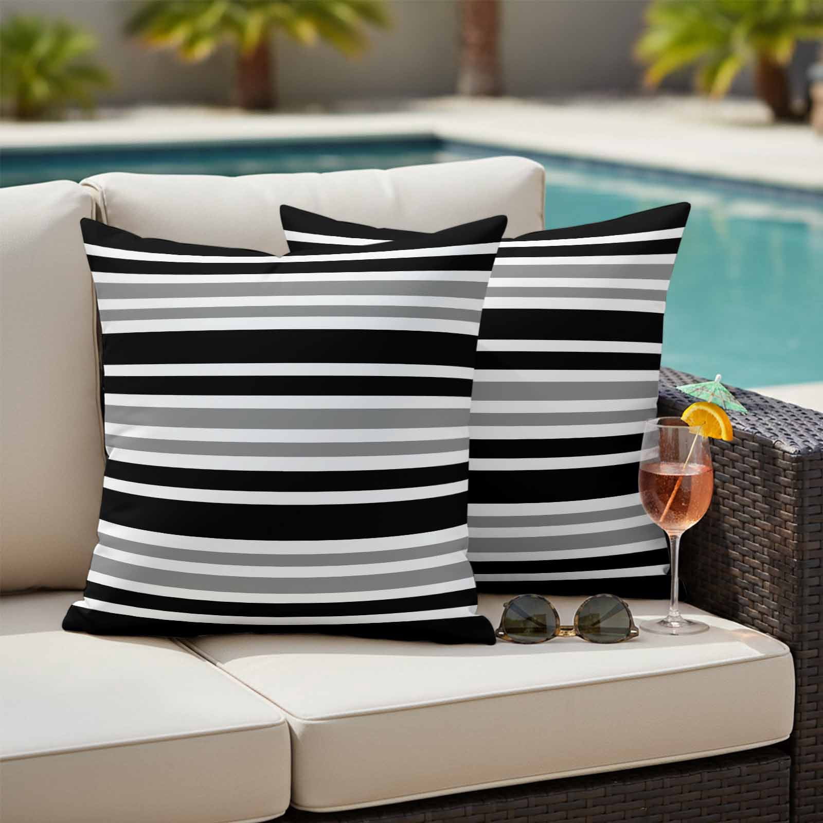 Outdoor Waterproof Pillow Covers Classic Gray Black Striped Decorative Throw Pillow Protectors,Pillowcase Cushion Cases for Patio Sofa Garden Couch,18x18in,Pack of 2