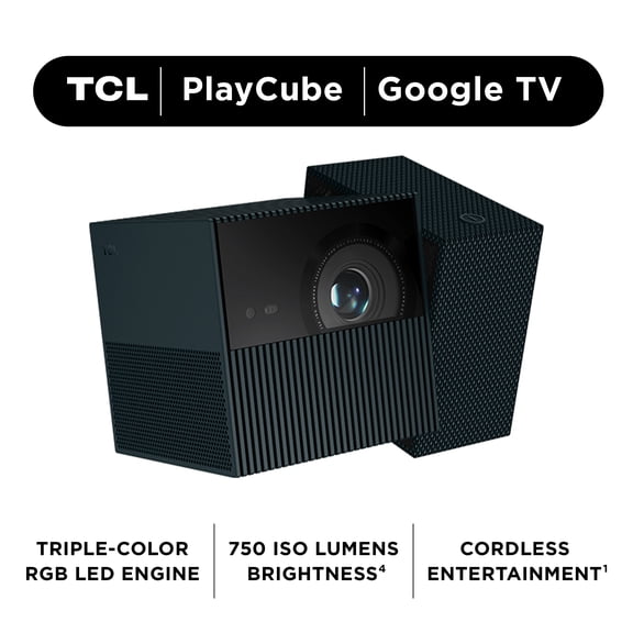 TCL PlayClube 1080P Portable Smart Projector with Google TV (New) - Magic Cube Design with 3 Hr Battery, 750 ISO Lumens, Dolby Audio, Auto Focus, Auto Keystone, and up to 150” Screen Size - P30D8F