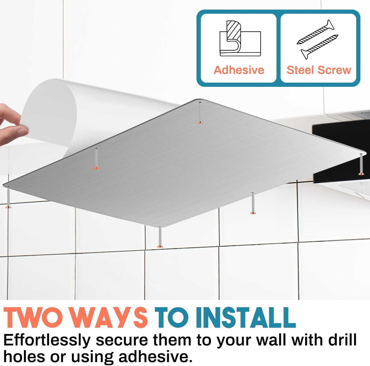 2 Pack Magnetic Board for Wall for Magnets 17.5" x 11.5" and 9.5"x 6.5" Stainless Iron Plate with Back Adhesive Mounting Screws for Bulletin Board Magnets Spice Jar Wall Fridge Display