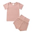 thumbnail image 2 of xiaxaixu Solid Color Short Sleeve Round Neck Pullover + High Waisted Pants, 2 of 5