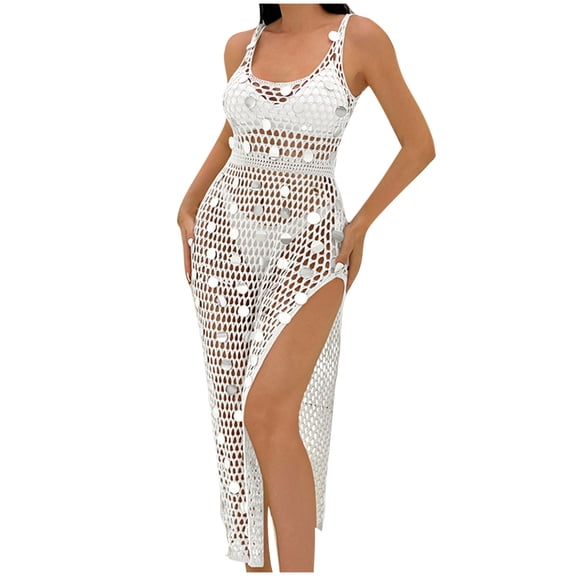 Summer Swimsuits for Women 2026,Crochet Swimsuit Cover Up for Women,Sequined Knit Sleeveless Long Dress,Stylish Summer Beach Coverup