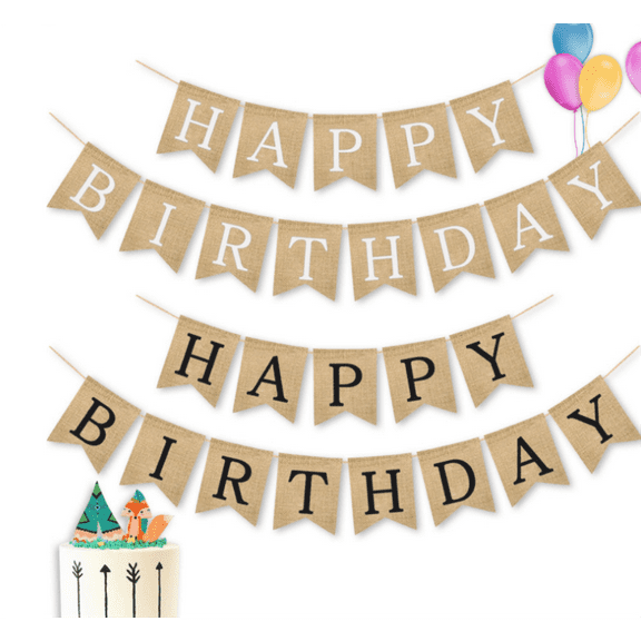 Birthday Burlap Banner MOMIGO Black/White Alphabet Rustic Birthday Party Banner Decorations