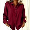 thumbnail image 3 of Yigetop Linen Long Sleeve Shirt Women Blouse for Women Long Sleeve Button Down Shirts Outfit Lightweight Solid/Printed Tops Womens Button Down Shirt Red 3XL, 3 of 5