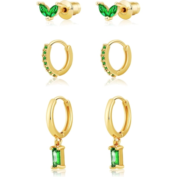 Juego de aretes de plata para mujer, delicados aretes de aro de plata chapados en oro de 14 quilates/plata, ligeros aretes de cartílago hipoalergénicos, aretes de plata pequeños, joyer
