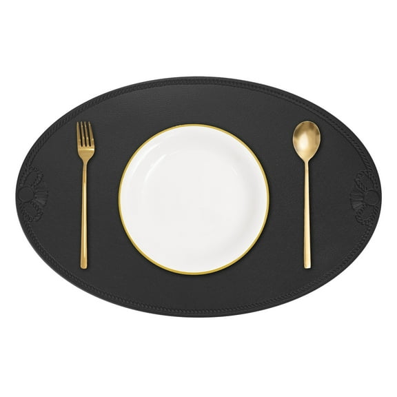 Leather Oval Bow Placemats, Washable Table Placemats, Black