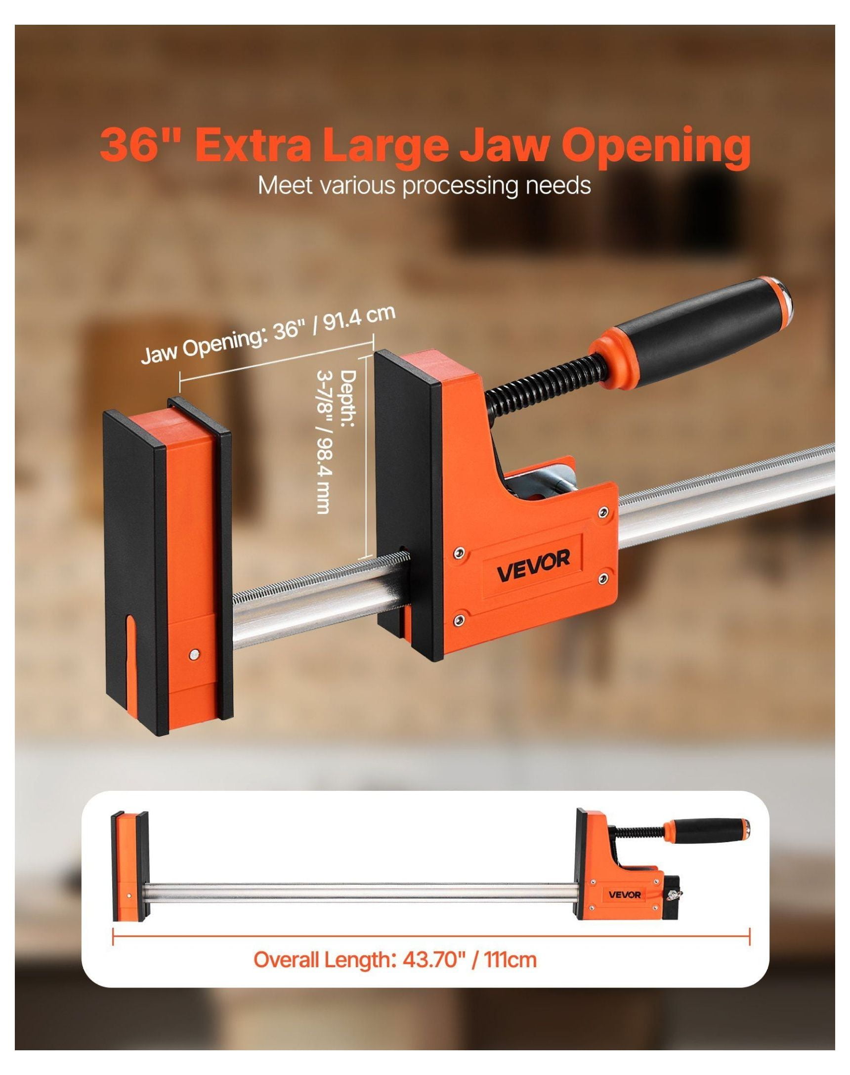 Woodworking Bar Clamps 2-Pack, 36 Inch F-Clamp Set - 1500 lbs Capacity, Parallel Clamps for Wood & Metal, High-Strength Plastic & Carbon Steel, Woodworking Tools