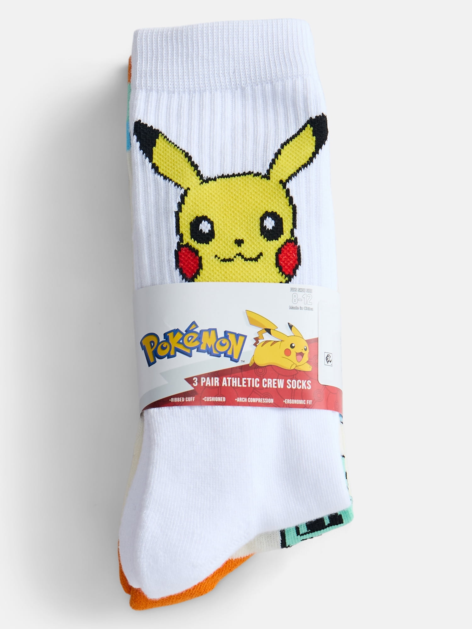 Pokemon Men's Athletic Crew Socks, 3-Pack, Sizes 8-12