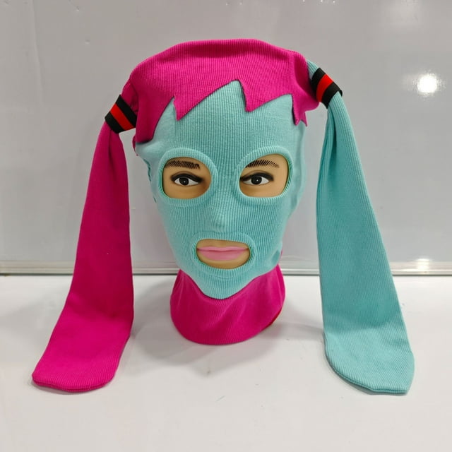Miku-Inspired Unisex Cycling Face Mask: Blue-Red Color Block Design, Anime Cosplay Style Outdoor Sports Gear for Men & Women, One Size, Dust Protection, Unique Statement Piece with Durable Quality