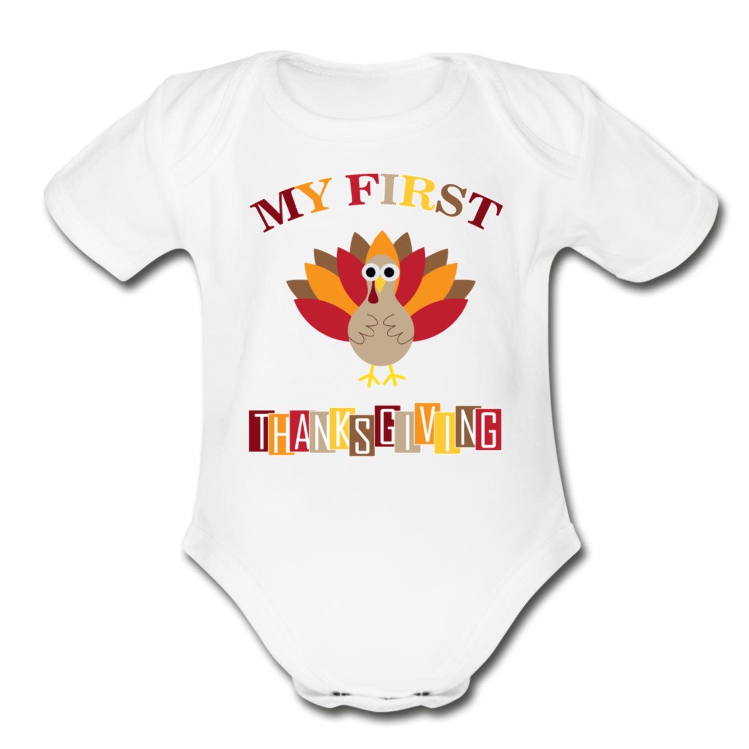 My First ThanksGiving (Turkey) - Organic Short Sleeve Baby Bodysuit