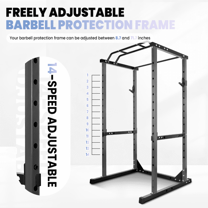 Black Power Rack, 44.3" (L) × 45.6" (W) × 81.5" (H), Rugged Steel Frame, Easy Assembly, 1200LBS, Long-Lasting Durability, Lifting Cage, Home Gym, Loft, Small Apartment