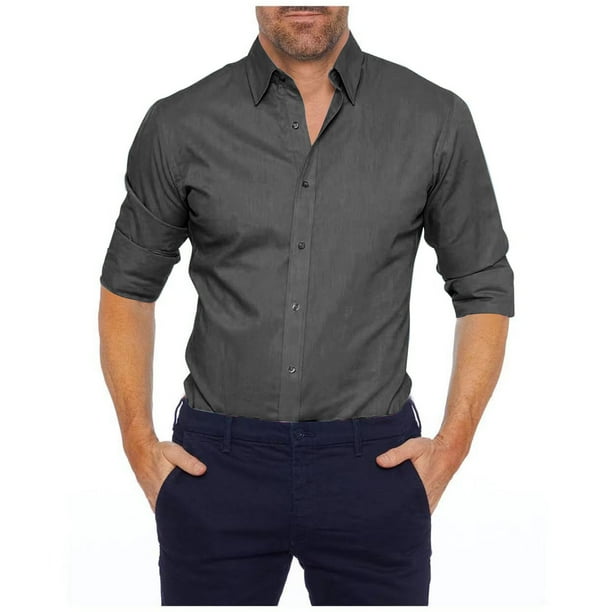 Blusa y camisa de manga larga con cuello vuelto para hombre, blusa informal de moda con cuello vuelto, manga larga, cremallera, botones de lino, blusa de algodón para hombre