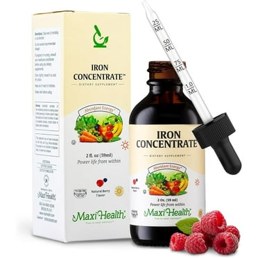 Maxi Health Liquid Iron Supplement – 15 mg per ml – Berry Flavor – High Potency – 2 fl oz – Vegetarian