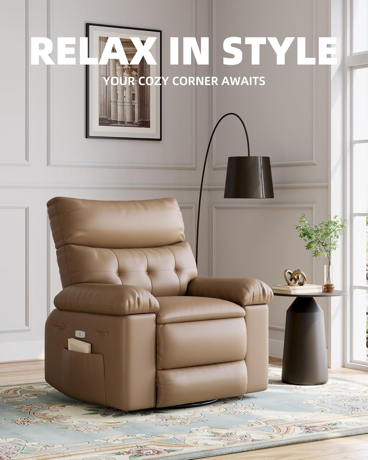 Garvee Oversized Electric Recliner Chair, 27" Width, 360° Rocker Swivel , Heat & Massage, light Yellow