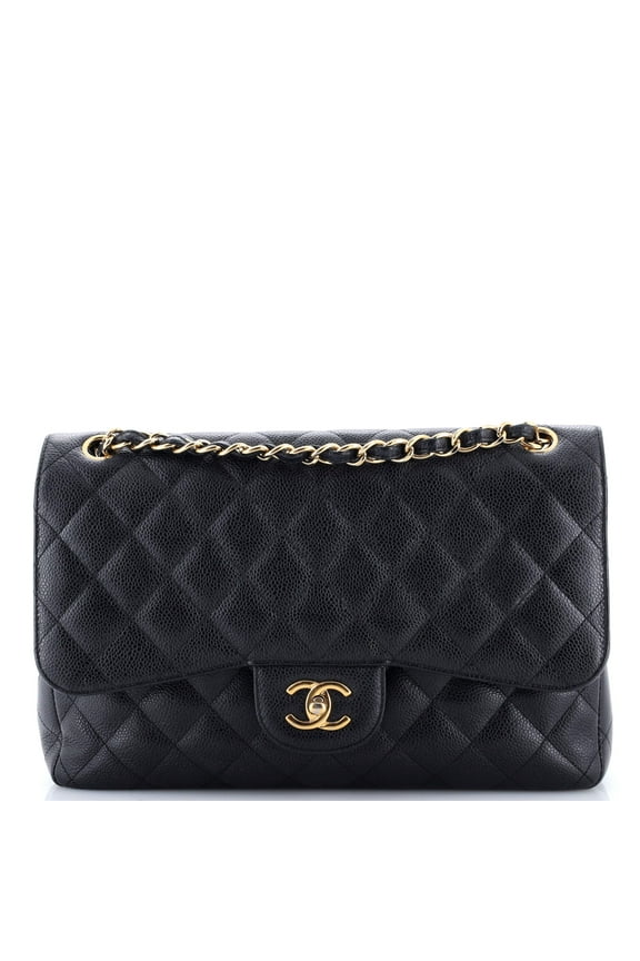 Pre-Owned Classic Double Flap Bag Quilted Caviar Jumbo By Rebag