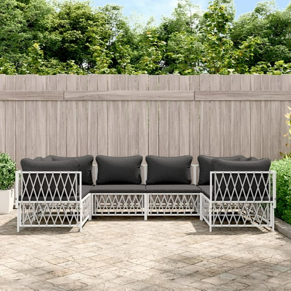 vidaXL 6 Piece Patio Lounge Set with Cushions White Steel