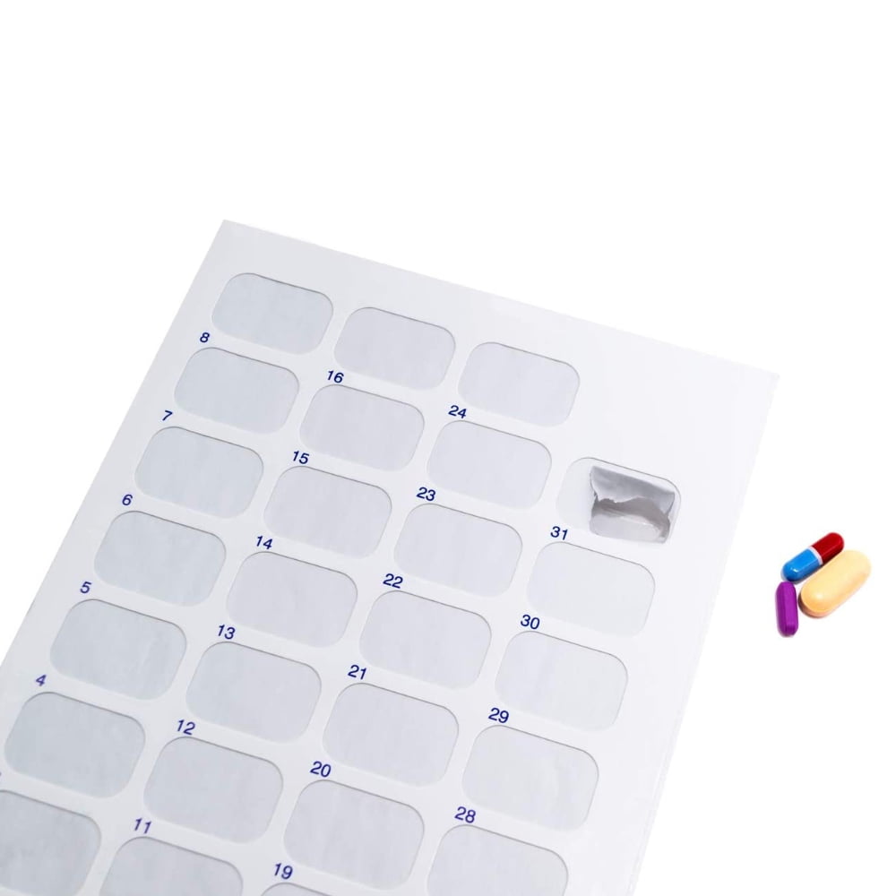Monthly Medication Blister Pack, 31 Days, Pill Organizer, 100 Pack, XL