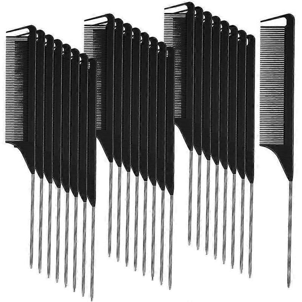 30 Pieces Parting Comb for Braids Hair Rat Tail Comb Steel Pin Rat Tail Carbon Fiber Heat Resistant Teasing Combs(Black)