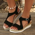thumbnail image 2 of Pandaie Wedge Sandals for Women Dressy Platform Summer Espadrille Ankle Strap Comfortable Womens Shoes with Arch Support Black,6, 2 of 9
