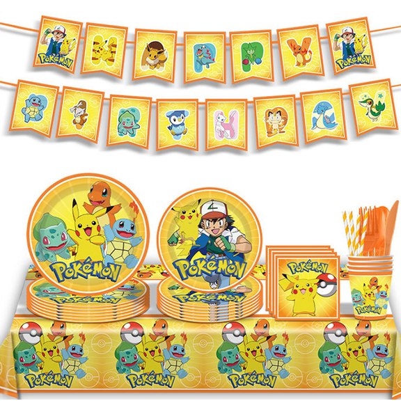 Pikachu Birthday Party Supplies with Balloons, Birthday Banners, Dessert Plates, Napkins, Cups