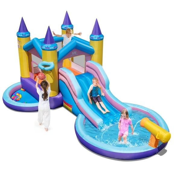 Costway Glissoire Aquatique Gonflable 6 en 1 pour Enfants avec Glissade, Piscine Éclaboussures (Sans Souffleur)