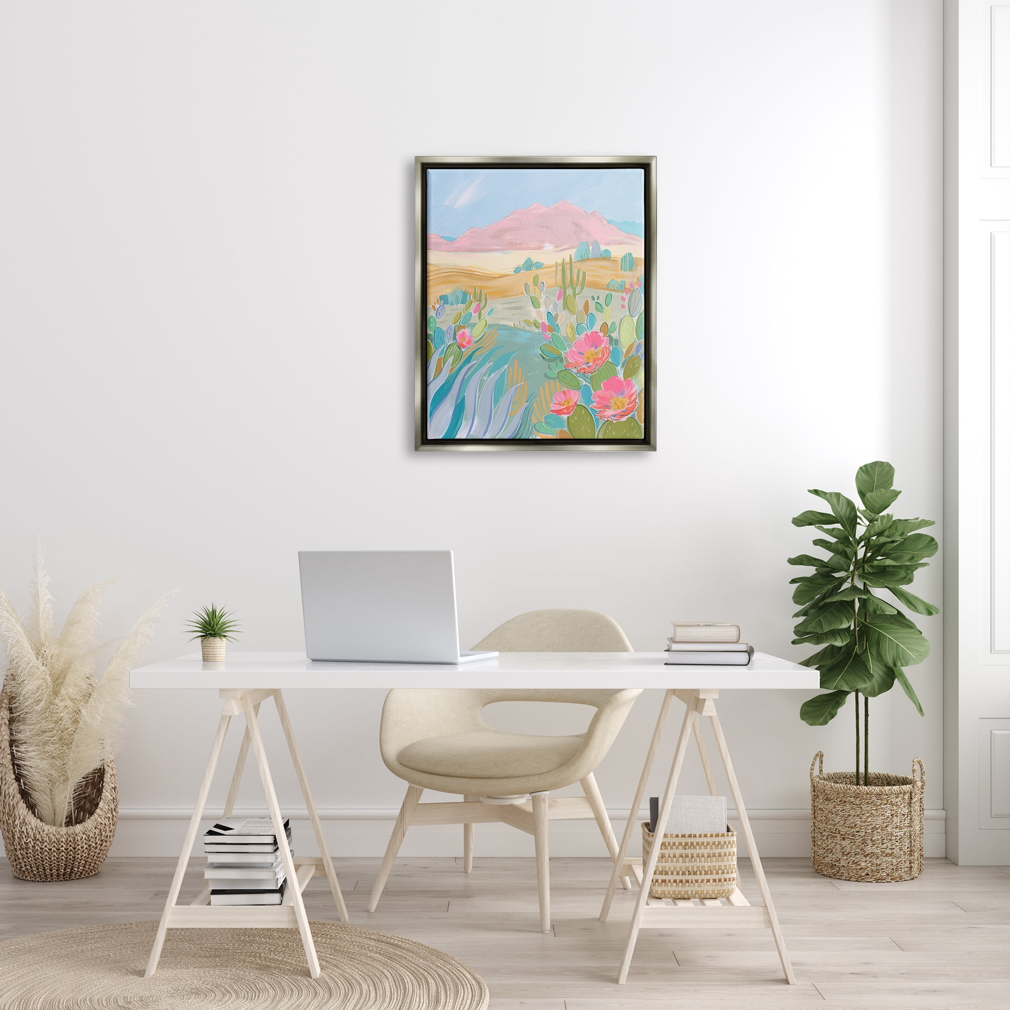 Stupell Desert Canyon Vivid Cacti Plants Landscape Painting Gray Floater Framed Art Print Wall Art