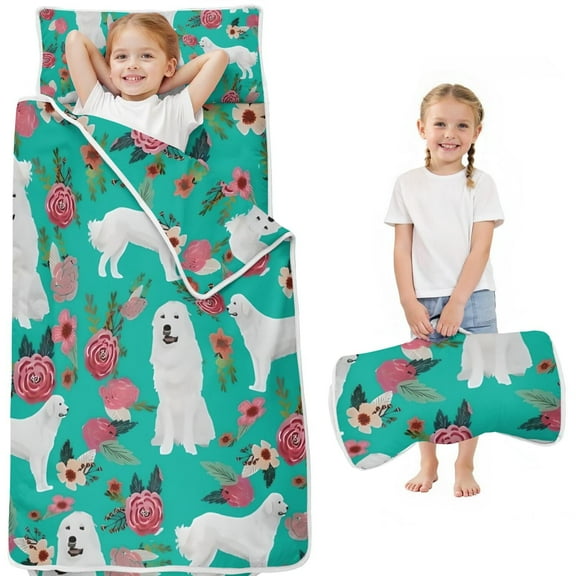 Great Pyrenees Dog and Pioneer Flower Toddler Nap Mats for Kids Preschool,Sleeping Mat Bag or Kids,Toddler Sleeping Bag,Toddler Nap Mat or Daycare
