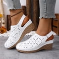 thumbnail image 2 of Hollow out Mules for Women Closed Round Toe Wedge Sandals Trendy Stitching Leather Adjustable Slingback Platform Heels White Size 8.5, 2 of 6