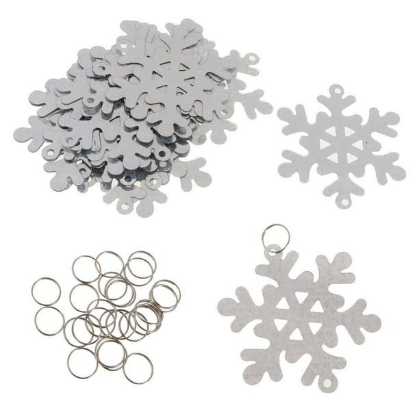 30x Decoración Colgante de de Nieve de Navidad con Agujero Y Aro, de Bricolaje Y Decoración de árbol Plata