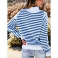 thumbnail image 5 of Women Striped Half Zip Long Sleeve Ribbed Knit Pullover Comfy Casual Light-Weight Tops Fall Fashion Blue XL, 5 of 8