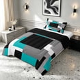 thumbnail image 2 of Manfei Buffalo Plaid Twin Comforter Sets, Geometric Theme Bedding Set, Teal Black Gray White, Black Reversible 2pcs, 1 Comforter and 1 Pillowcase, 2 of 6