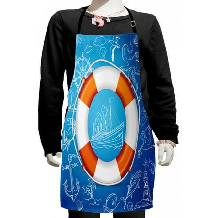 

Buoy Kids Apron Life Buoy Image Background with Palm Tree Island Octopus Seahorse Lighthouse Boys Girls Apron Bib with Adjustable Ties for Cooking Baking Painting Blue Orange White by Ambesonne