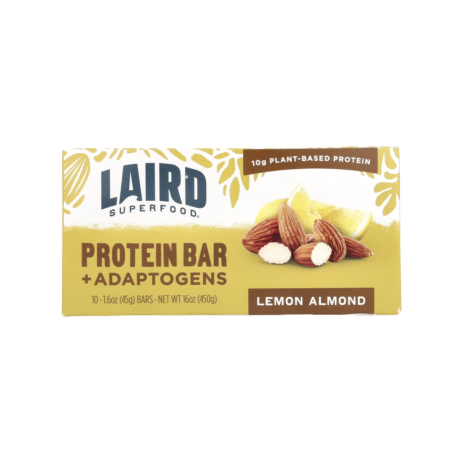 Laird Superfood Protein Bar + Adaptogens, Lemon Almond, 10 Packs, 1.6 oz (45 g) Each