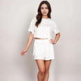 thumbnail image 2 of Women's Eyelet Pajama Set with Cropped Top Embroidered Heart Detail and Elastic Waist Lounge Shorts - Red, Small, 2 of 7