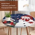 thumbnail image 4 of Navy Blue Snowman Christmas Round Tablecloth, Fitted Table Cover with Elastic for 55"-60" Round Tables, Xmas Snowflake Birds Berry Winter Table Cloth Outdoor Dinning Party Waterproof Tablecloths, 4 of 7