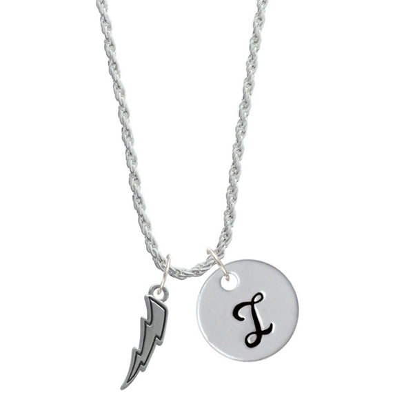 Delight Jewelry Silvertone Lightning Bolt Silvertone Script Initial Disc - I - Charm Necklace, 20"+3"