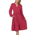 thumbnail image 4 of UVN Fall Dresses for Women Long Sleeve V Neck Midi Dress Casual Loose Flowy Swing Tiered Dress with Pockets, 4 of 9