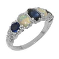 thumbnail image 1 of LBG British Made 10k White Gold ring with Natural Sapphire & Opal Womens Band Ring - 33 size options - Size 11.25, 1 of 6